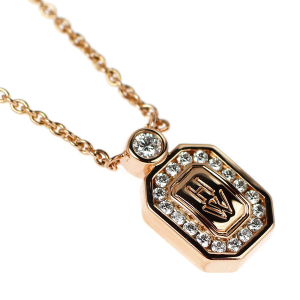 ハリーウィンストン K18PG ダイヤモンド ペンダントネックレス HWロゴ 《セルビー銀座店》【中古】