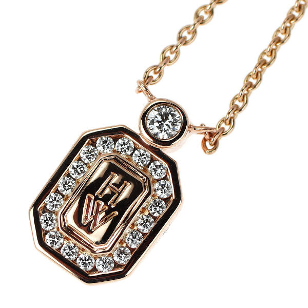 ハリーウィンストン K18PG ダイヤモンド ペンダントネックレス HWロゴ 《セルビー銀座店》【中古】