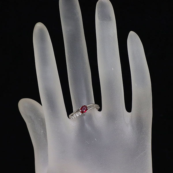 Pt900 非加熱ピジョンブラッド ルビー ダイヤモンド リング 0.34ct D0.10ct