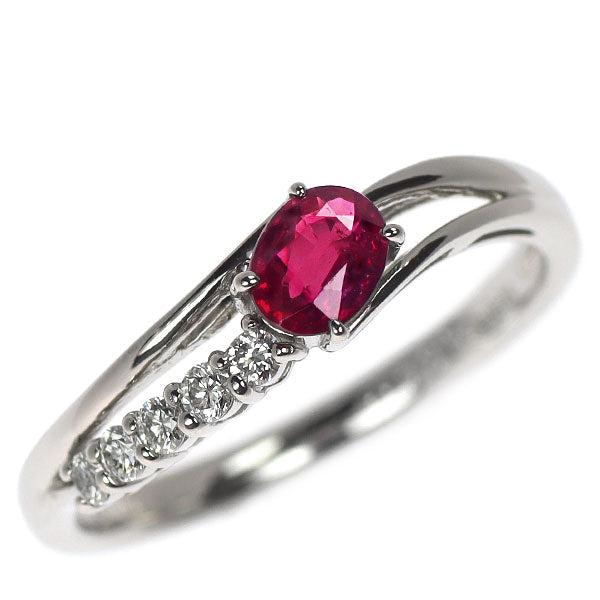 Pt900 非加熱ピジョンブラッド ルビー ダイヤモンド リング 0.34ct D0.10ct