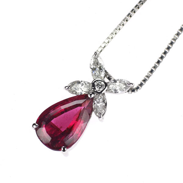 Pt900/ Pt850 ルベライト ダイヤモンド ペンダントネックレス 1.97ct D0.43ct