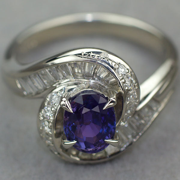 Pt900 スリランカ産 非加熱カラーチェンジ サファイア ダイヤモンド リング 1.56ct D0.63ct