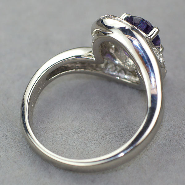 Pt900 スリランカ産 非加熱カラーチェンジ サファイア ダイヤモンド リング 1.56ct D0.63ct
