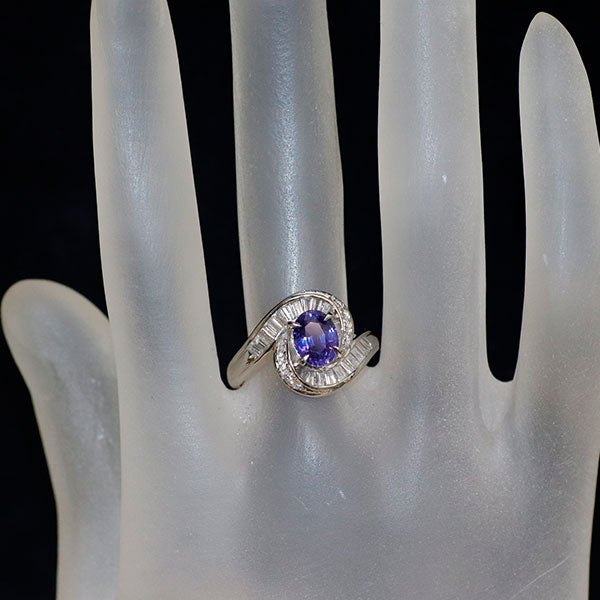 Pt900 スリランカ産 非加熱カラーチェンジ サファイア ダイヤモンド リング 1.56ct D0.63ct