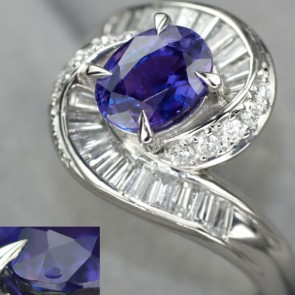 Pt900 スリランカ産 非加熱カラーチェンジ サファイア ダイヤモンド リング 1.56ct D0.63ct