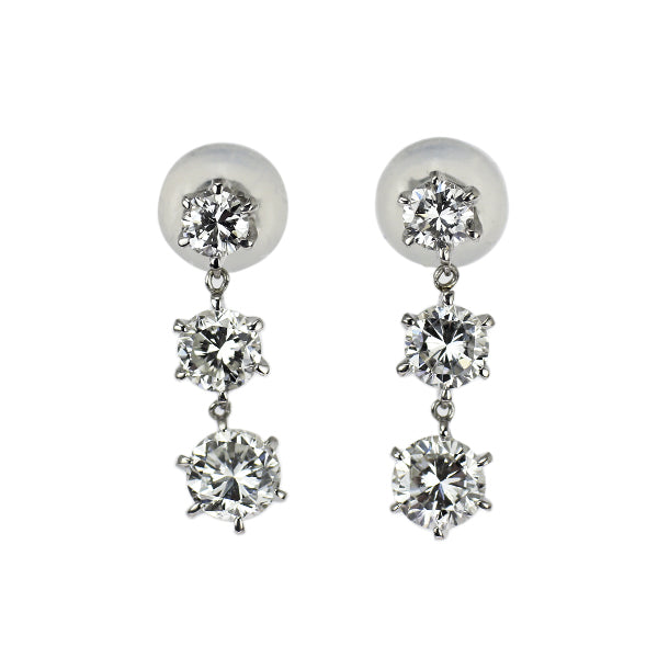 Pt900 ダイヤモンド ピアス 1.02ct スリーストーン