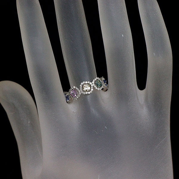 新品 Pt900 マルチカラー サファイア ダイヤモンド リング 0.92ct D0.31ct
