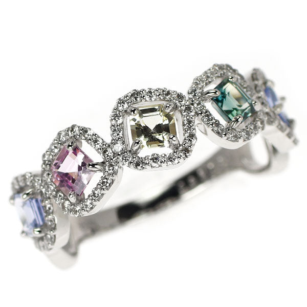 新品 Pt900 マルチカラー サファイア ダイヤモンド リング 0.92ct D0.31ct