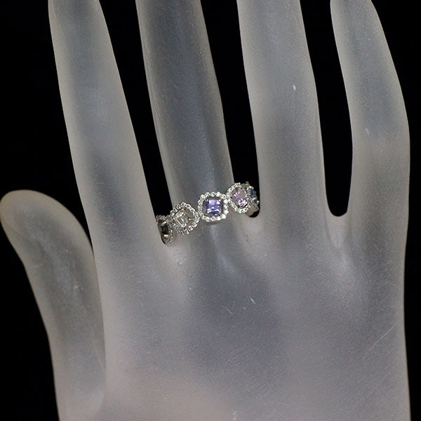 新品 Pt900 マルチカラー サファイア ダイヤモンド リング 0.83ct D0.31ct