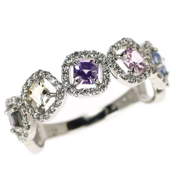 新品 Pt900 マルチカラー サファイア ダイヤモンド リング 0.83ct D0.31ct