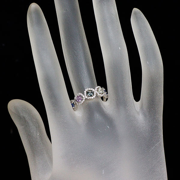 新品 Pt900 マルチカラー サファイア ダイヤモンド リング 0.84ct D0.31ct