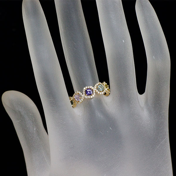 新品 K18YG マルチカラー サファイア ダイヤモンド リング 0.87ct D0.26ct