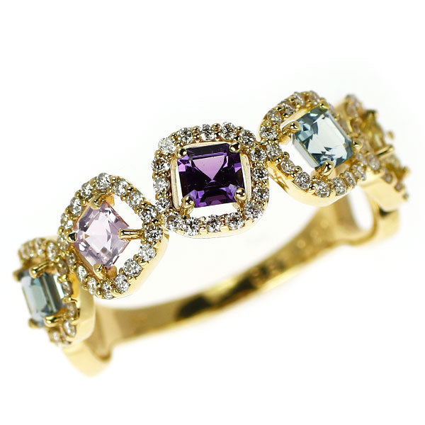 新品 K18YG マルチカラー サファイア ダイヤモンド リング 0.87ct D0.26ct