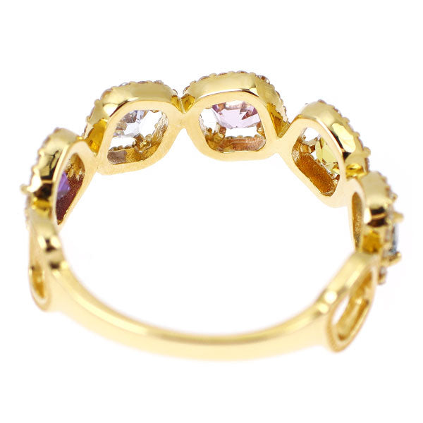 新品 K18YG マルチカラー サファイア ダイヤモンド リング 0.80ct D0.26ct