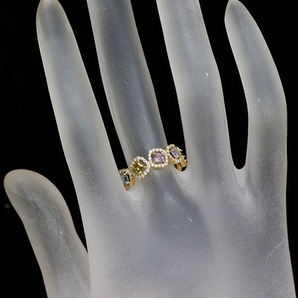 新品 K18YG マルチカラー サファイア ダイヤモンド リング 0.80ct D0.26ct
