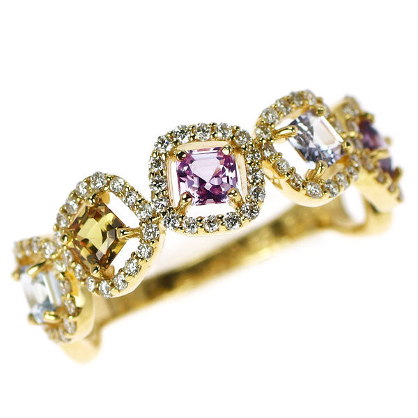 新品 K18YG マルチカラー サファイア ダイヤモンド リング 0.80ct D0.26ct