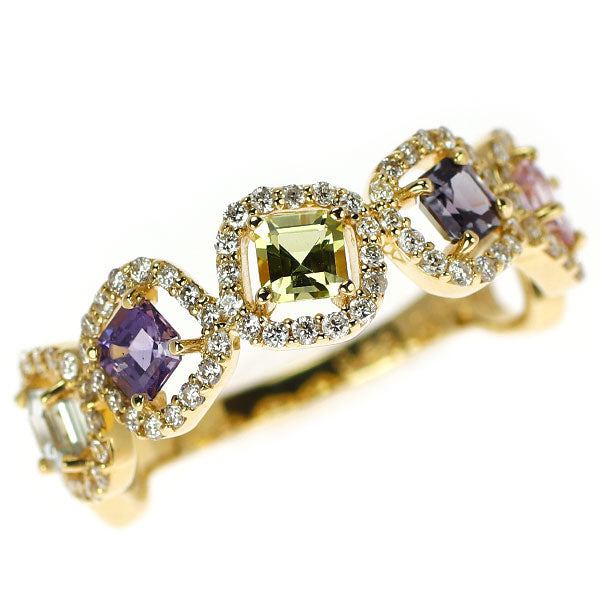 新品 K18YG マルチカラー サファイア ダイヤモンド リング 0.86ct D0.26ct