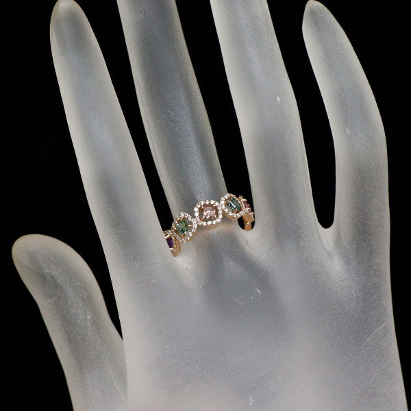 新品 K18PG マルチカラー サファイア ダイヤモンド リング 0.82ct D0.27ct