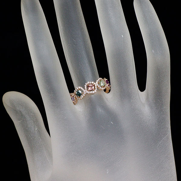 新品 K18PG マルチカラー サファイア ダイヤモンド リング 0.87ct D0.27ct
