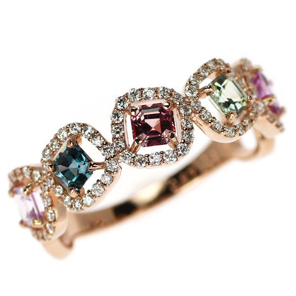 新品 K18PG マルチカラー サファイア ダイヤモンド リング 0.87ct D0.27ct