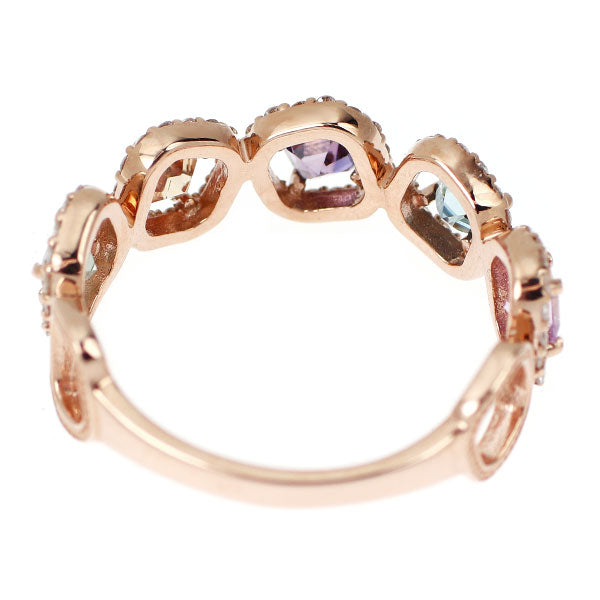 新品 K18PG マルチカラー サファイア ダイヤモンド リング 0.85ct D0.27ct