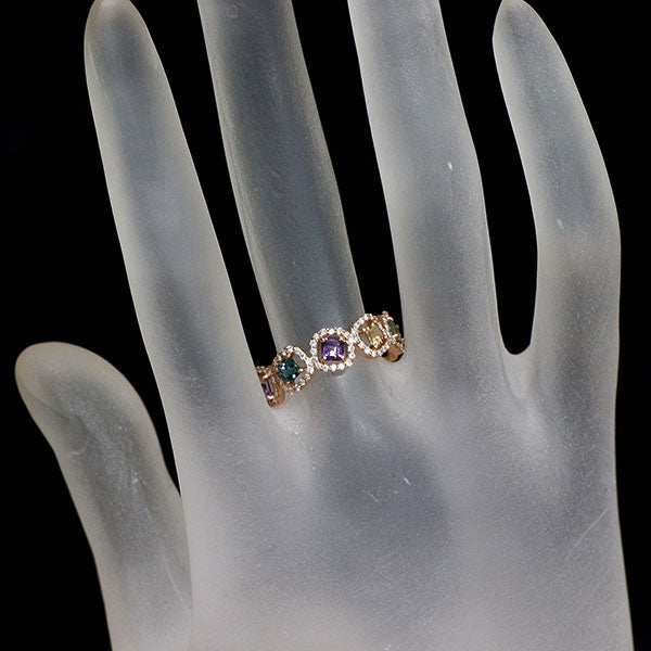 新品 K18PG マルチカラー サファイア ダイヤモンド リング 0.85ct D0.27ct