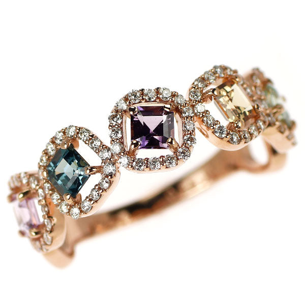 新品 K18PG マルチカラー サファイア ダイヤモンド リング 0.85ct D0.27ct