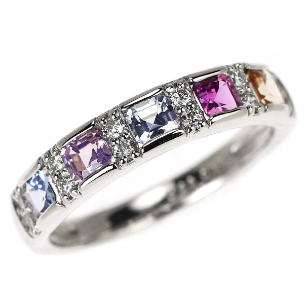 新品 Pt900 マルチカラー サファイア ダイヤモンド リング 0.85ct D0.16ct