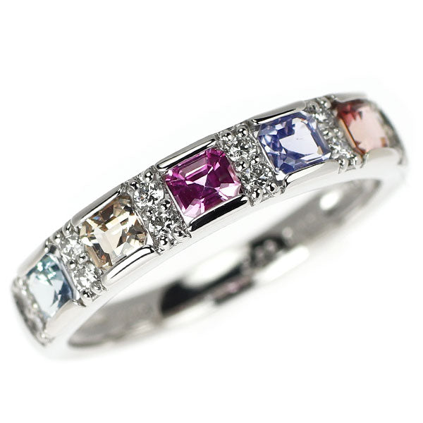 新品 Pt900 マルチカラー サファイア ダイヤモンド リング 0.85ct D0.16ct