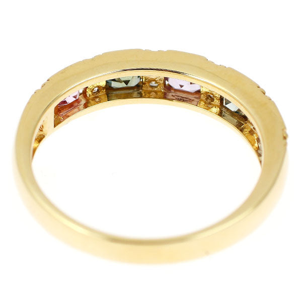 新品 K18YG マルチカラー サファイア ダイヤモンド リング 0.90ct D0.15ct