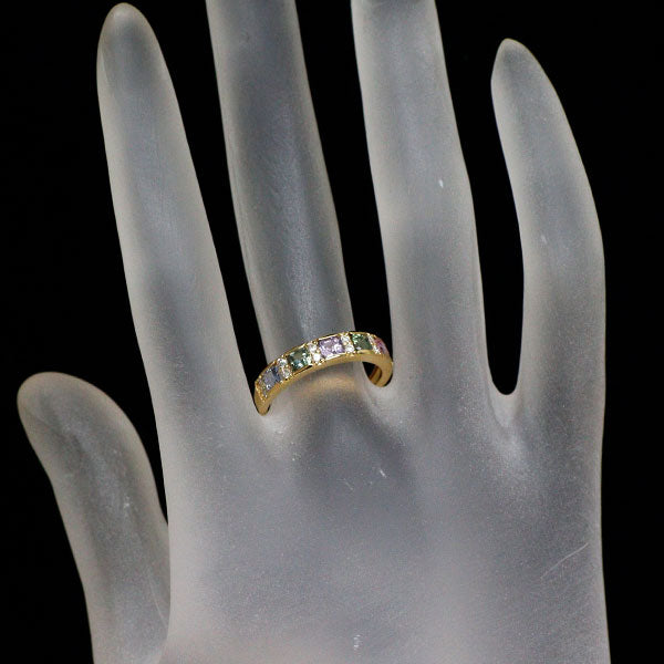 新品 K18YG マルチカラー サファイア ダイヤモンド リング 0.90ct D0.15ct