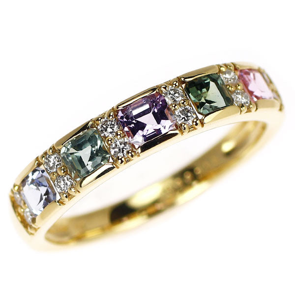 新品 K18YG マルチカラー サファイア ダイヤモンド リング 0.90ct D0.15ct