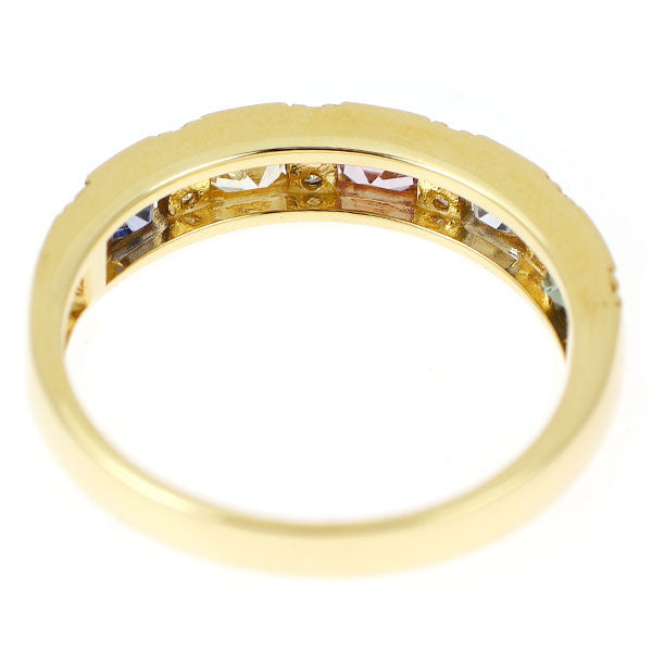 新品 K18YG マルチカラー サファイア ダイヤモンド リング 0.85ct D0.15ct