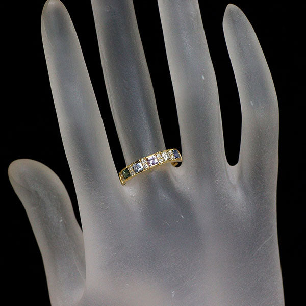 新品 K18YG マルチカラー サファイア ダイヤモンド リング 0.85ct D0.15ct