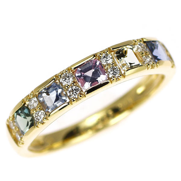 新品 K18YG マルチカラー サファイア ダイヤモンド リング 0.85ct D0.15ct