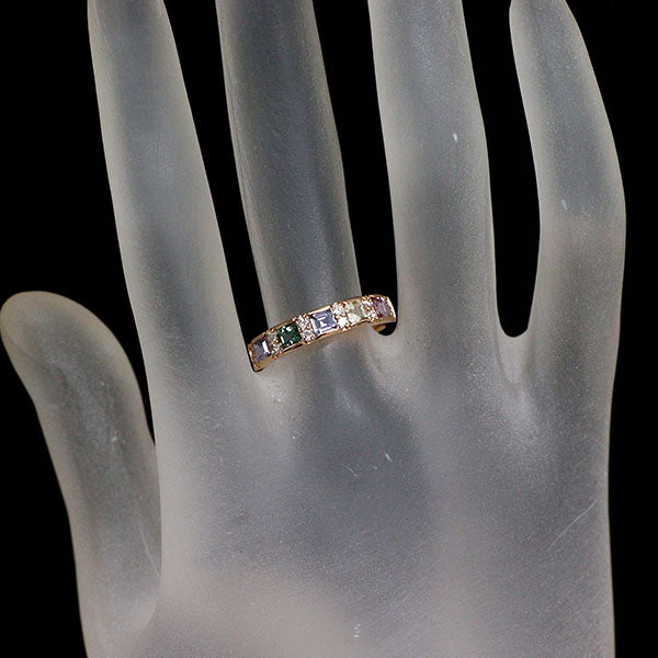 新品 K18PG マルチカラー サファイア ダイヤモンド リング 0.87ct D0.15ct