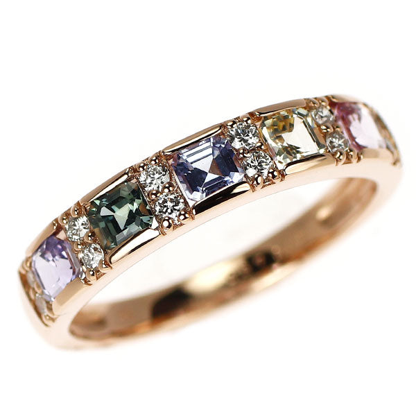 新品 K18PG マルチカラー サファイア ダイヤモンド リング 0.87ct D0.15ct