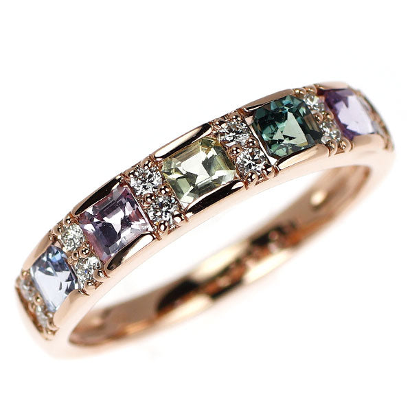新品 K18PG マルチカラー サファイア ダイヤモンド リング 0.86ct D0.15ct