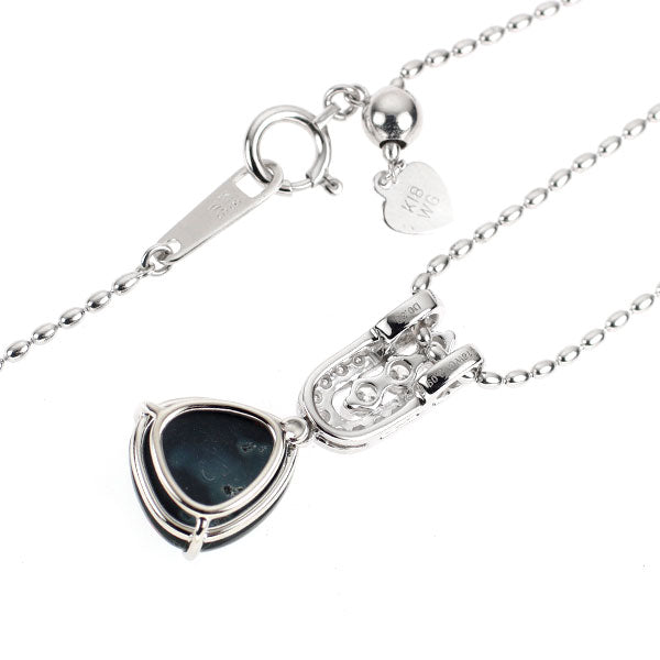K18WG ブラックオパール ダイヤモンド ペンダントネックレス 2.09ct D0.30ct
