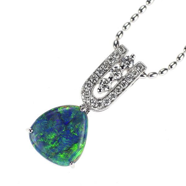 K18WG ブラックオパール ダイヤモンド ペンダントネックレス 2.09ct D0.30ct