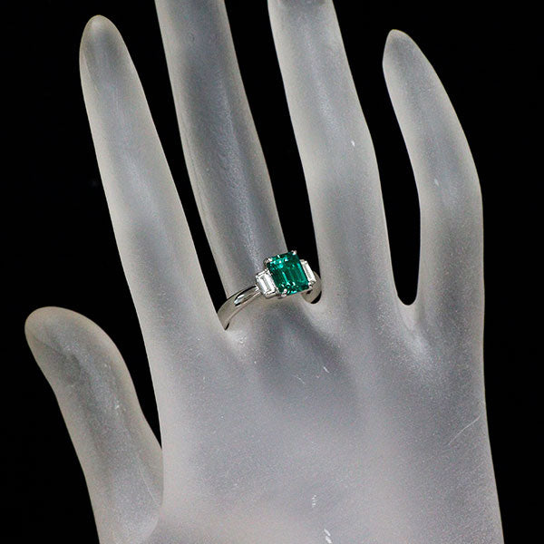 クレサンベール Pt950 再結晶 エメラルド ダイヤモンド リング 1.20ct D0.23ct