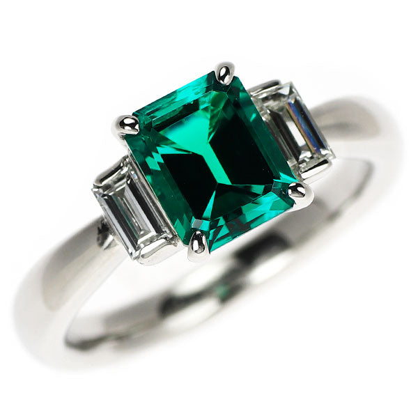 クレサンベール Pt950 再結晶 エメラルド ダイヤモンド リング 1.20ct D0.23ct