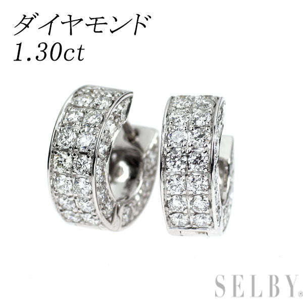 K18WG ダイヤモンド ピアス 1.30ct パヴェ フープ