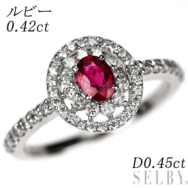 Pt900 ルビー ダイヤモンド リング 0.42ct D0.45ct