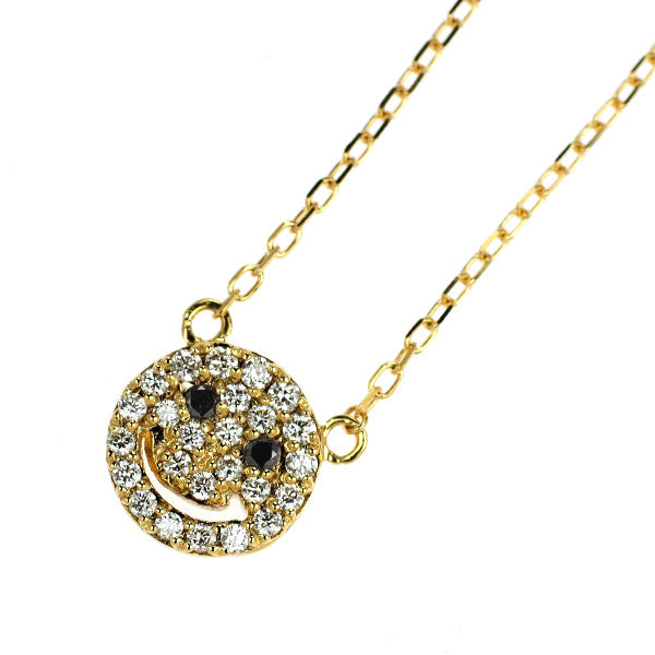 K18YG ブラックダイヤモンド ペンダントネックレス 0.02ct D0.13ct スマイル
