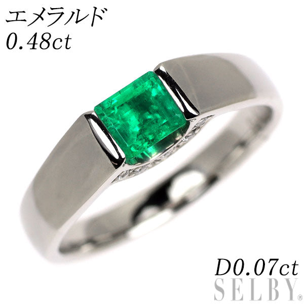 Pt900 エメラルド ダイヤモンド リング 0.48ct D0.07ct