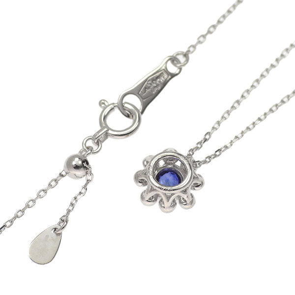 K18WG サファイア ダイヤモンド ペンダントネックレス 0.12ct D0.05ct フラワー