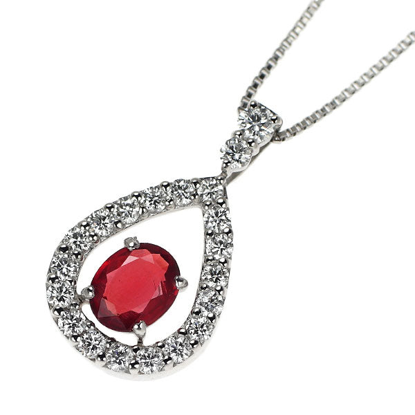 Pt900/ Pt850 非加熱ピジョンブラッドルビー ダイヤモンド ペンダントネックレス 0.44ct D0.27ct