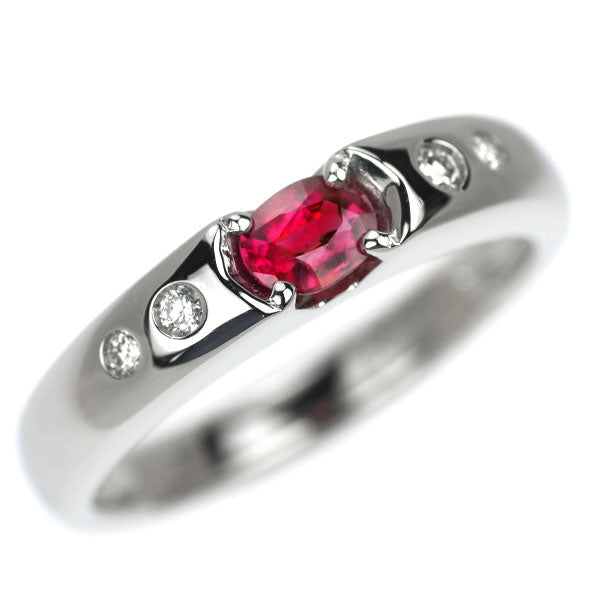 Pt900 非加熱ピジョンブラッド ルビー ダイヤモンド リング 0.31ct D0.06ct
