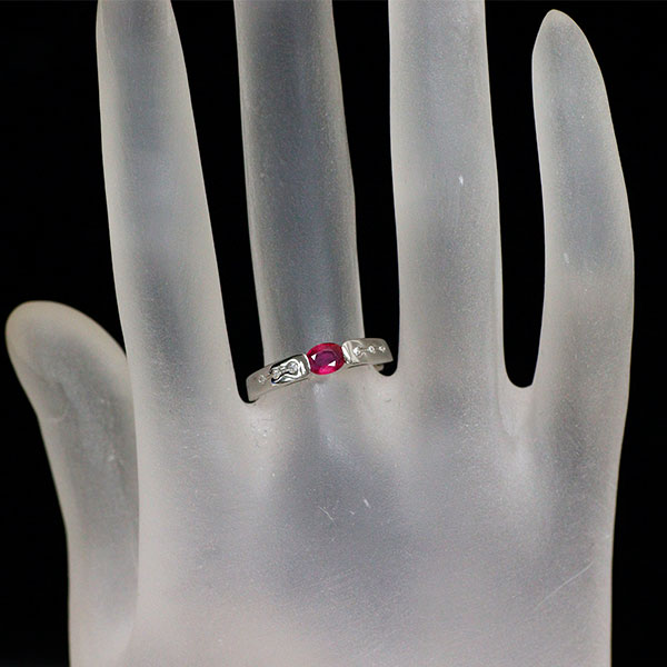 Pt900 非加熱ピジョンブラッド ルビー ダイヤモンド リング 0.38ct D0.03ct